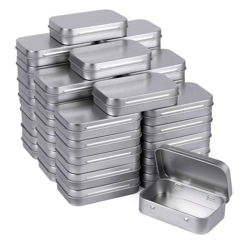 Tamicy Metal Rectangular Empty Hinged Tins - Pack of 40 Silver Mini Portable Box Small Storage Kit & Home Organizer with lids craft containers 3-1/2''X2-1/2''X4/5'' - Image 1
